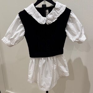 Maeve Black Knit Vest with White Blouse Layering